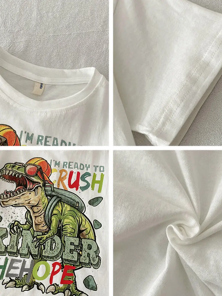 Spr. Kids Cartoon Dinosaur T-Shirt White 2026 - Image 7
