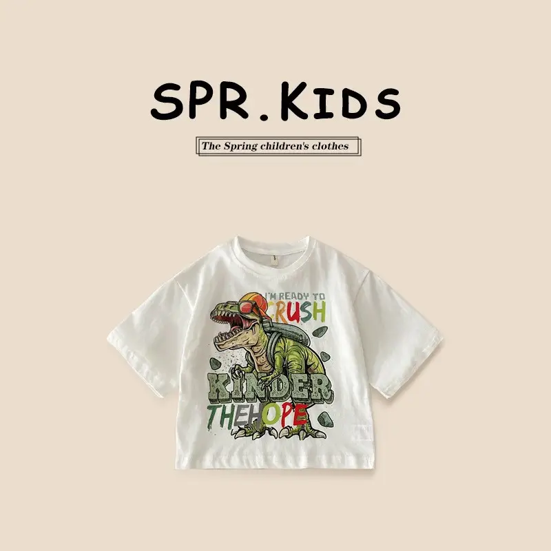 Spr. Kids Cartoon Dinosaur T-Shirt White 2026 - Image 2