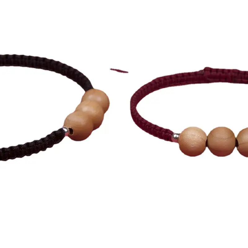 Natural Old Peach Wood Braided Bracelets for Couples & Kids - Image 8