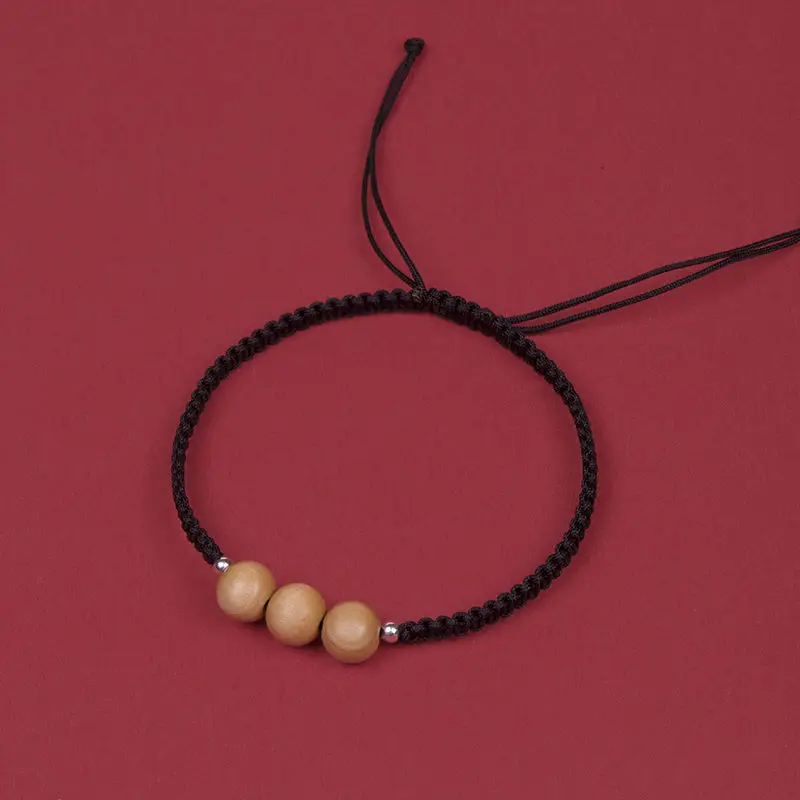 Natural Old Peach Wood Braided Bracelets for Couples & Kids - Image 2