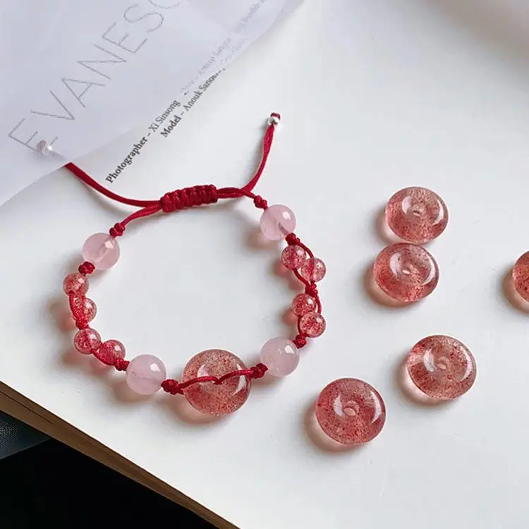 Natural Strawberry Crystal Pixiu Safety Bracelet Adjustable Women's Jewelry — feature 6