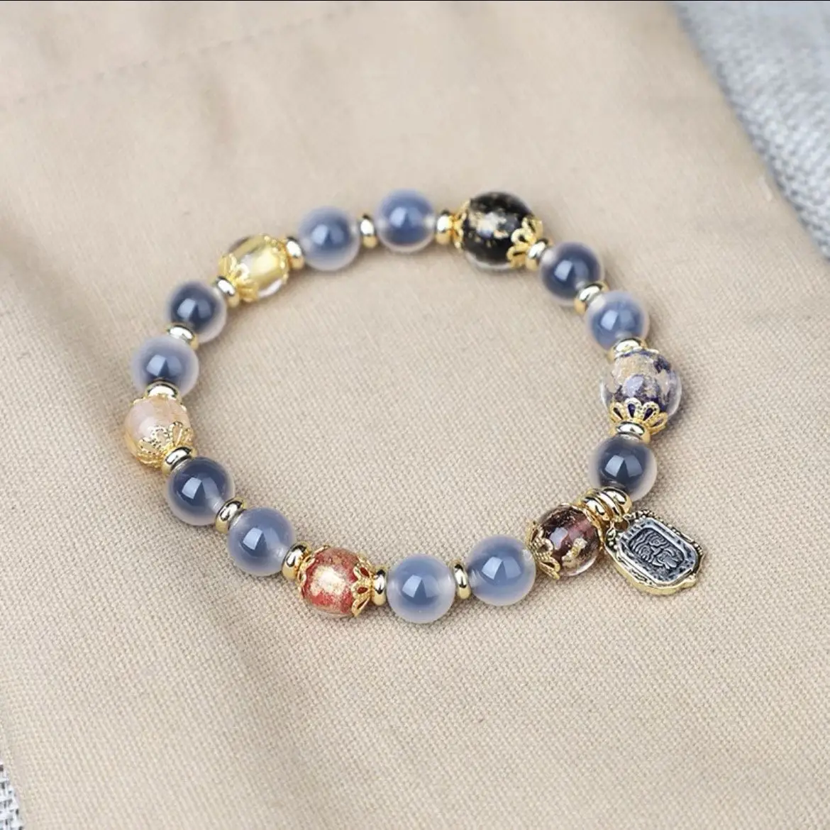 Gray Transfer Bead Bracelet with Sugar Heart Design — feature 5