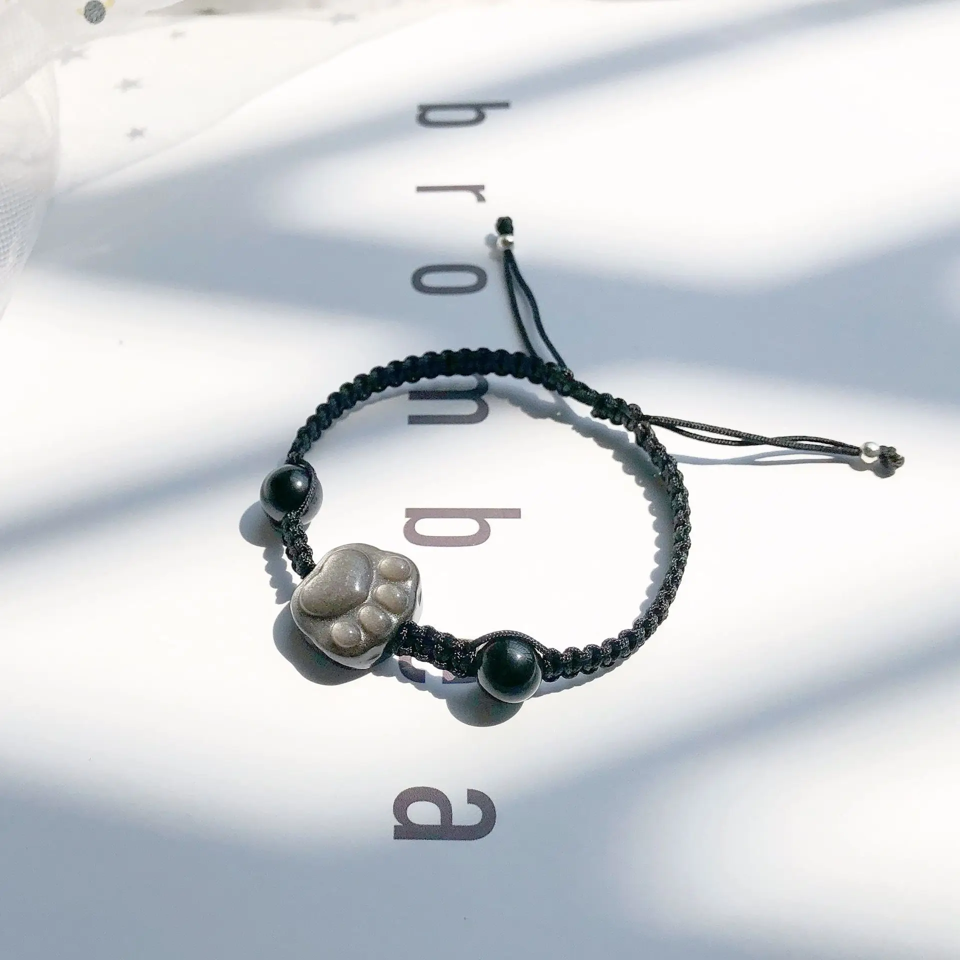 Natural Crystal Braided Rope Bracelet Strawberry Cat Claw Obsidian - Image 9