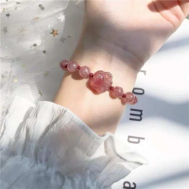 Natural Crystal Braided Rope Bracelet Strawberry Cat Claw Obsidian — feature 3