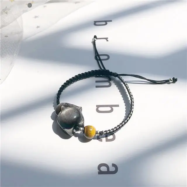 Natural Crystal Braided Rope Bracelet Strawberry Cat Claw Obsidian — feature 5
