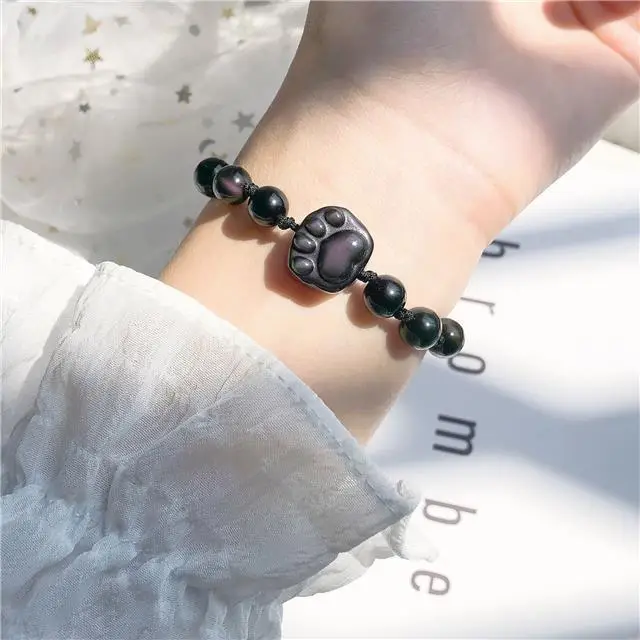 Natural Crystal Braided Rope Bracelet Strawberry Cat Claw Obsidian — feature 8