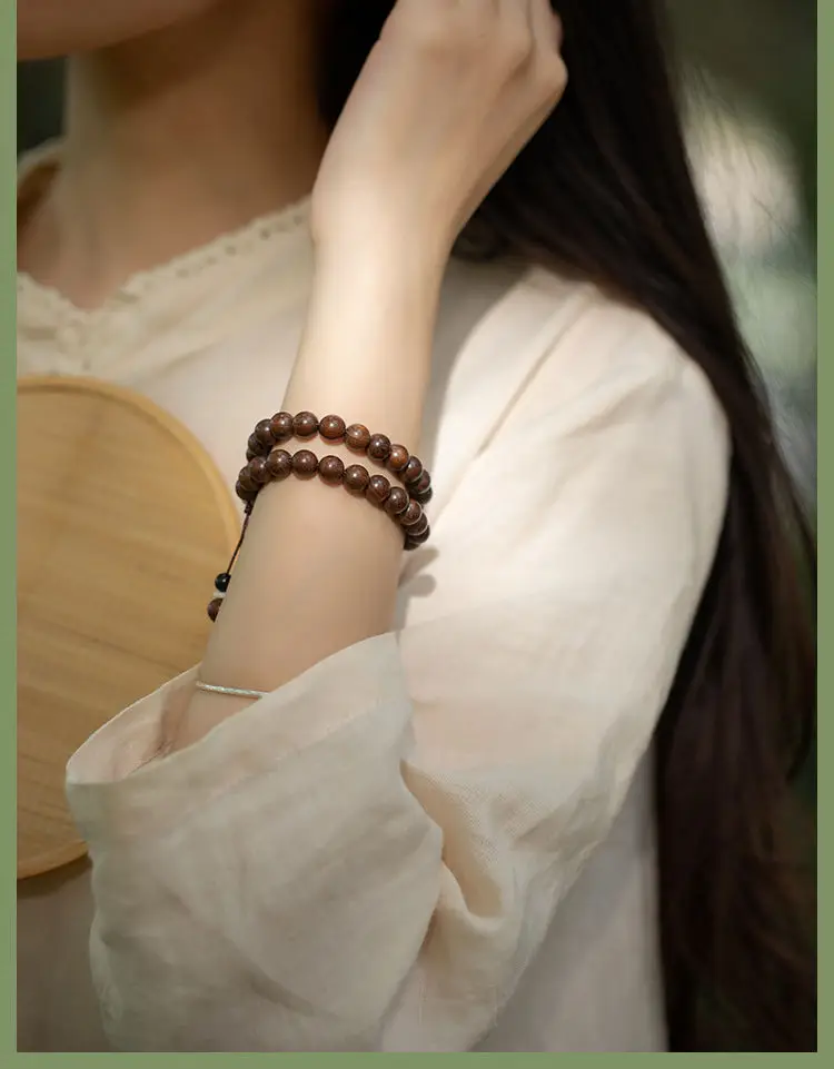 Retro Golden Sandalwood Couple Buddha Beads Bracelet — feature 3