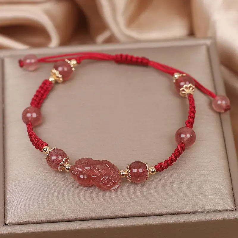 Red Handwoven Pixiu Bracelet for Women - Image 3