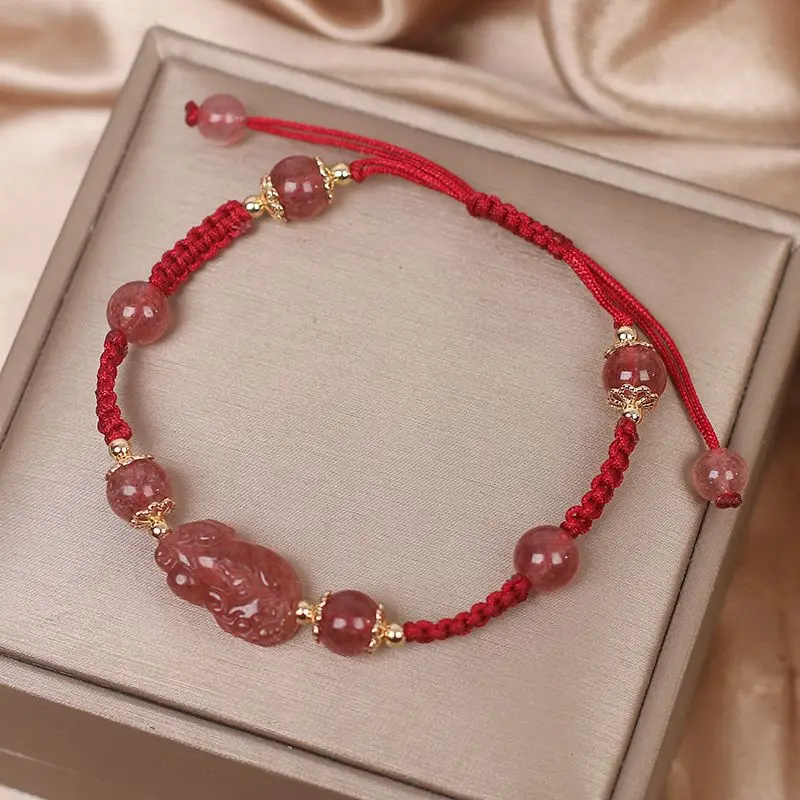 Red Handwoven Pixiu Bracelet for Women - Image 4