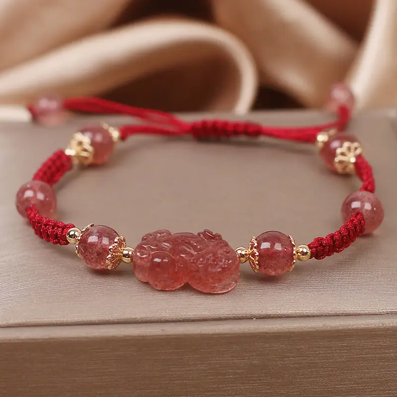 Red Handwoven Pixiu Bracelet for Women - Image 5