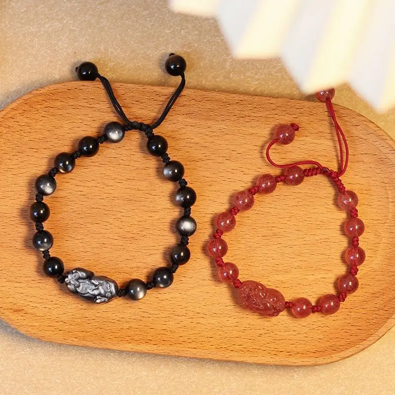 Natural Strawberry Crystal Silver Obsidian Couple Bracelet Women - Image 4