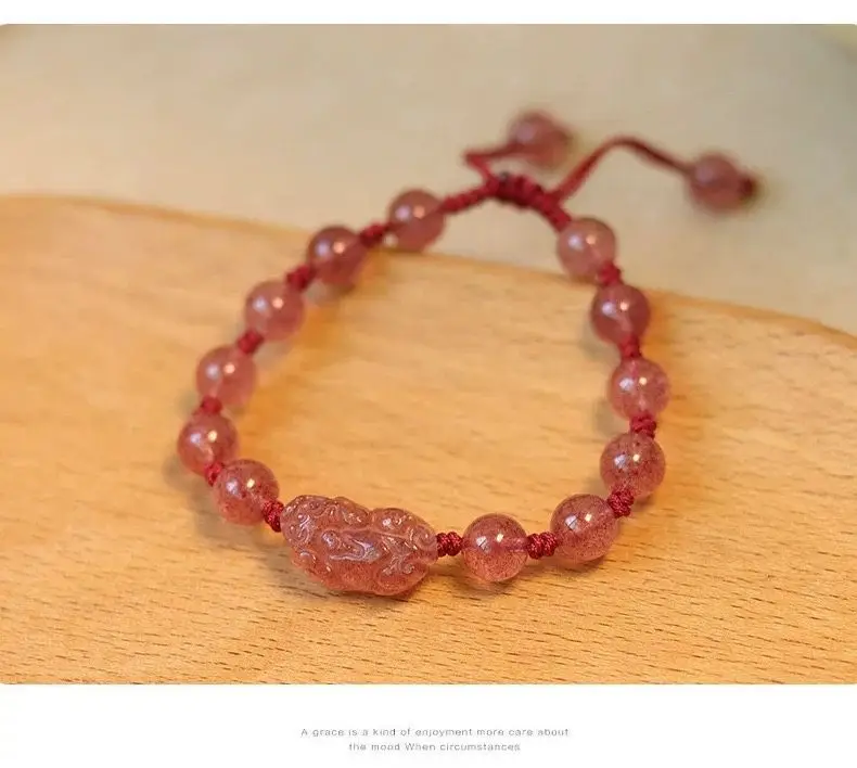 Natural Strawberry Crystal Silver Obsidian Couple Bracelet Women — feature 10