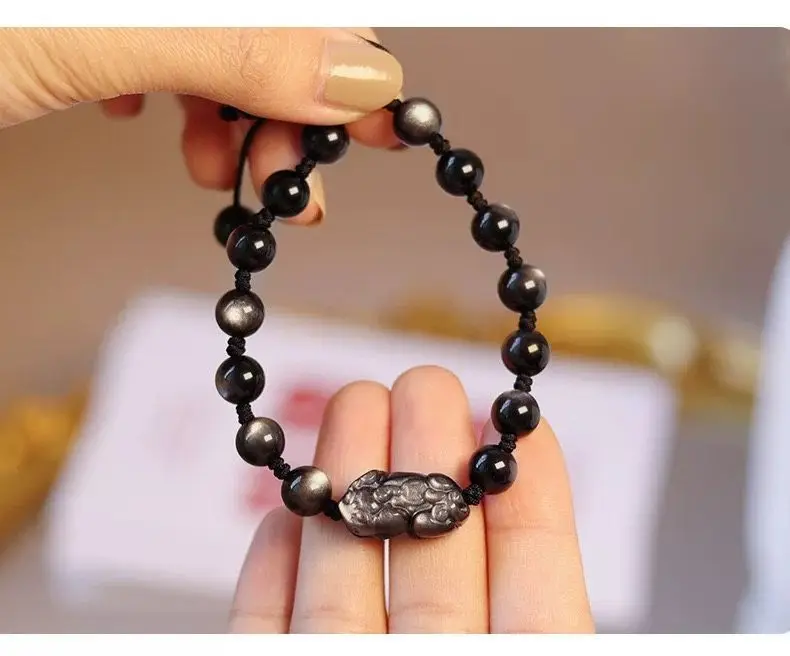 Natural Strawberry Crystal Silver Obsidian Couple Bracelet Women — feature 11