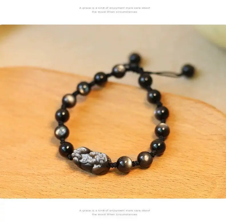 Natural Strawberry Crystal Silver Obsidian Couple Bracelet Women — feature 12