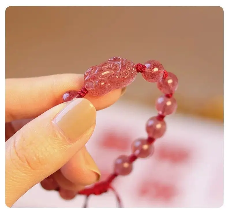 Natural Strawberry Crystal Silver Obsidian Couple Bracelet Women — feature 6