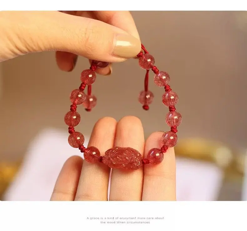 Natural Strawberry Crystal Silver Obsidian Couple Bracelet Women — feature 8