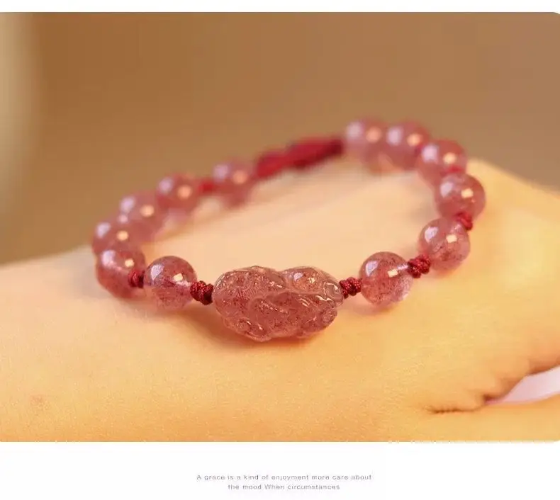 Natural Strawberry Crystal Silver Obsidian Couple Bracelet Women — feature 9