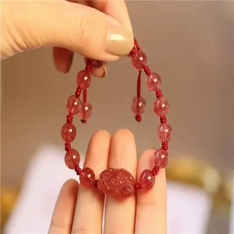Natural Strawberry Crystal Silver Obsidian Couple Bracelet Women - Image 2