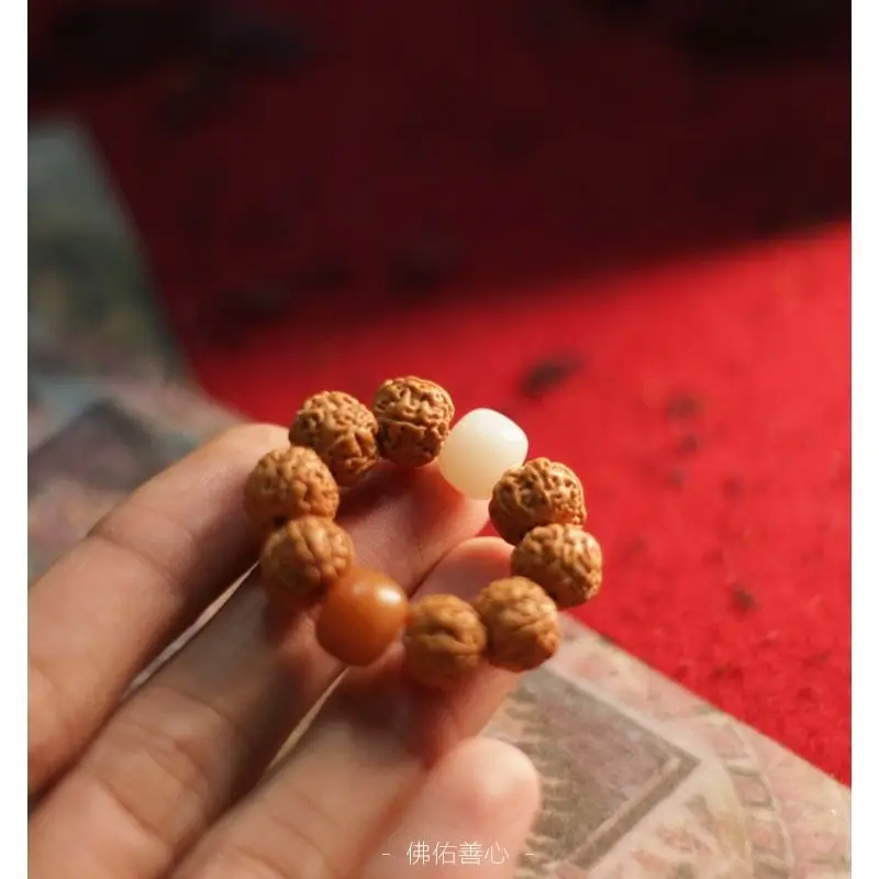 Hand-Twisted Rudraksha White Jade Bodhi Root Beads - Image 4