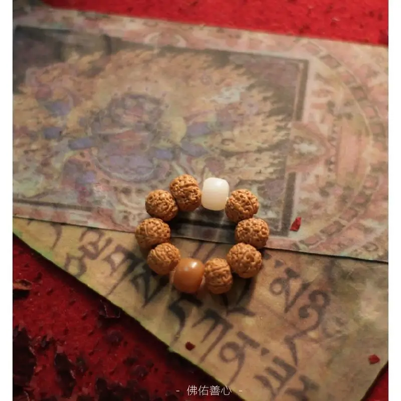 Hand-Twisted Rudraksha White Jade Bodhi Root Beads - Image 5