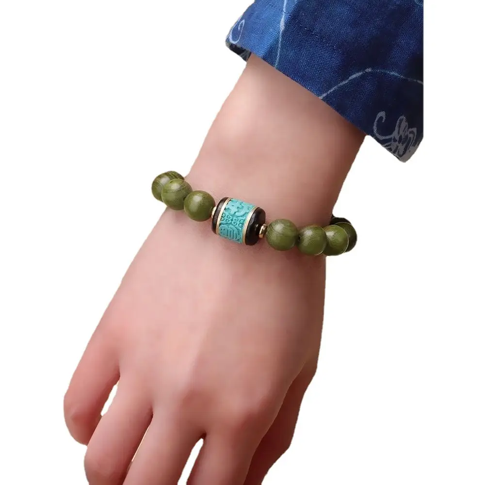 Green Sandalwood Bracelet for Men Women Retro Cultural Rosary - Image 6