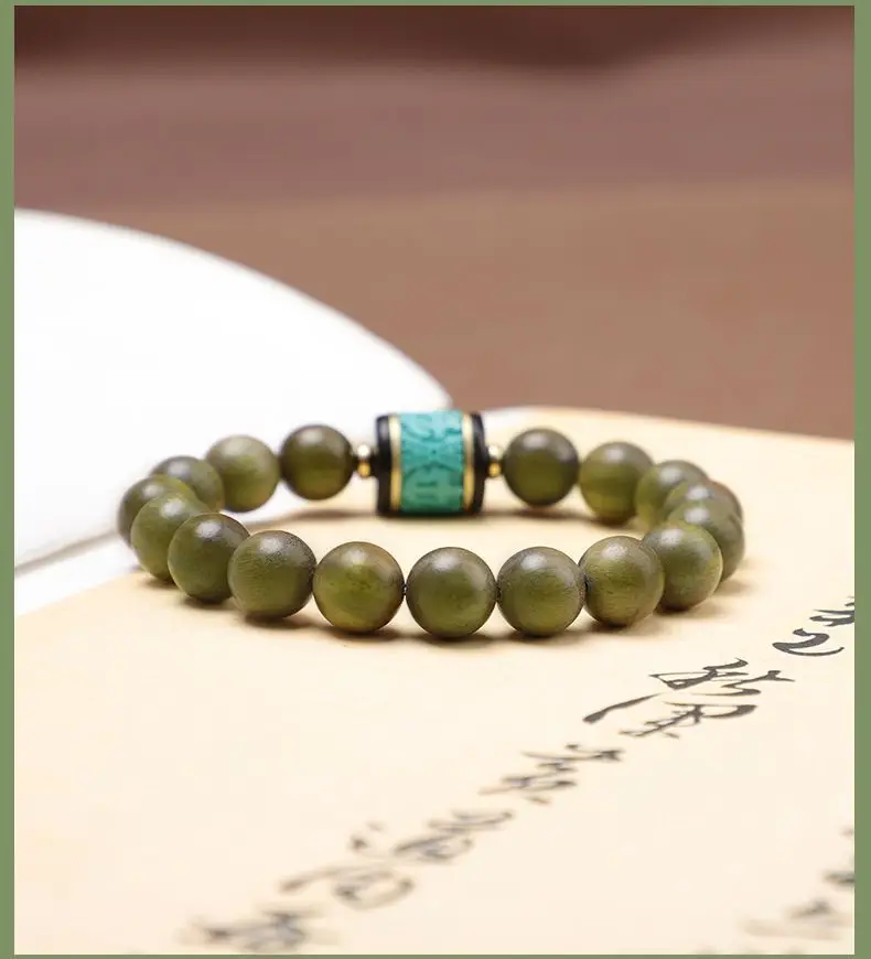 Green Sandalwood Bracelet for Men Women Retro Cultural Rosary — feature 14