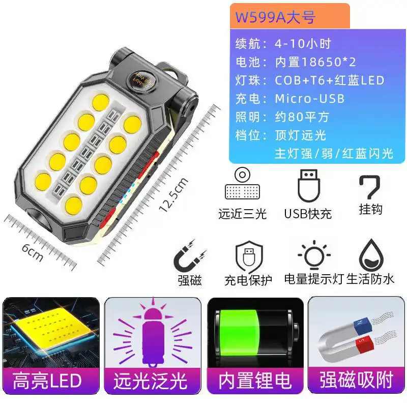 Multi-function COB Work Lamp USB Charging Emergency Warning Flashlight