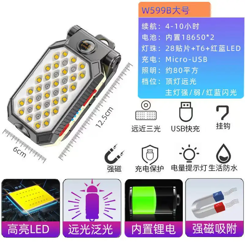 Multi-function COB Work Lamp USB Charging Emergency Warning Flashlight - Image 2