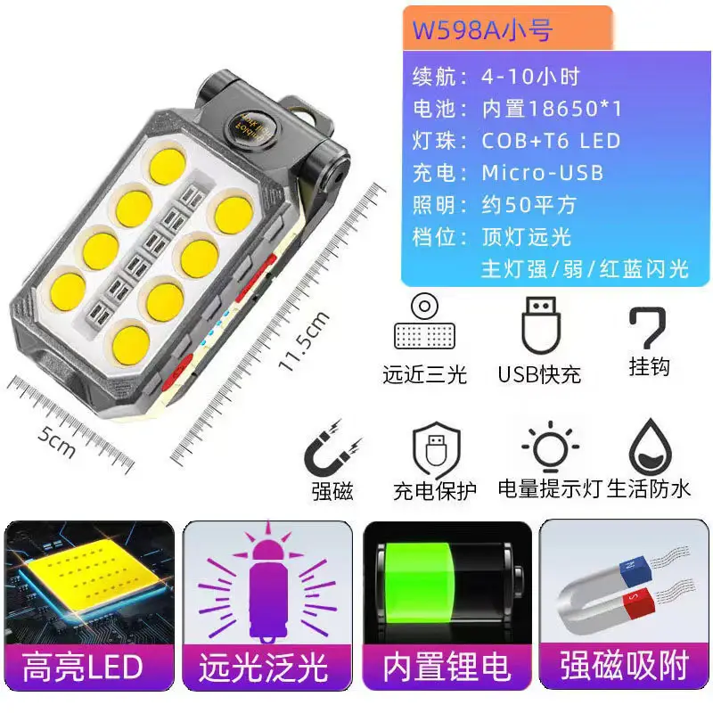 Multi-function COB Work Lamp USB Charging Emergency Warning Flashlight - Image 5