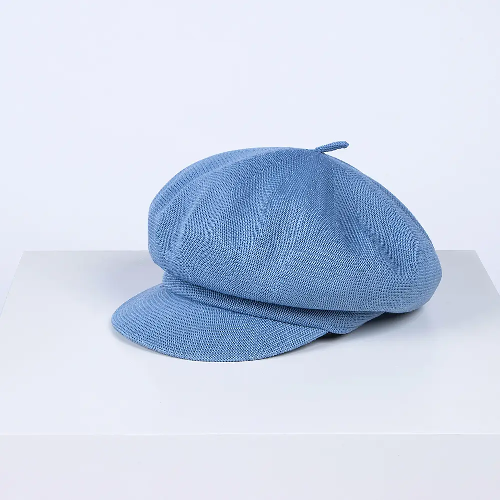 Women Blue Knitted Sunshade Cap Beach Wear - Image 4