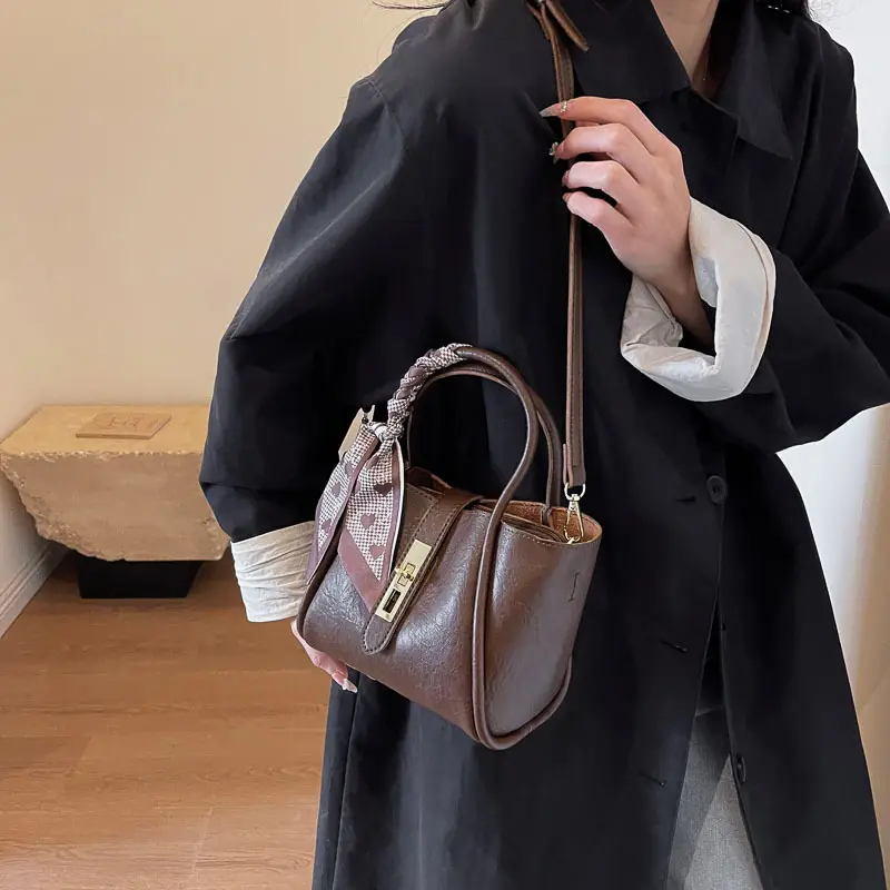 Women's Bucket Bag Brown Leather Shoulder Messenger - Image 6