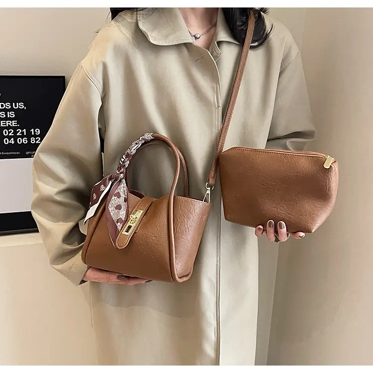 Women's Bucket Bag Brown Leather Shoulder Messenger - Image 7