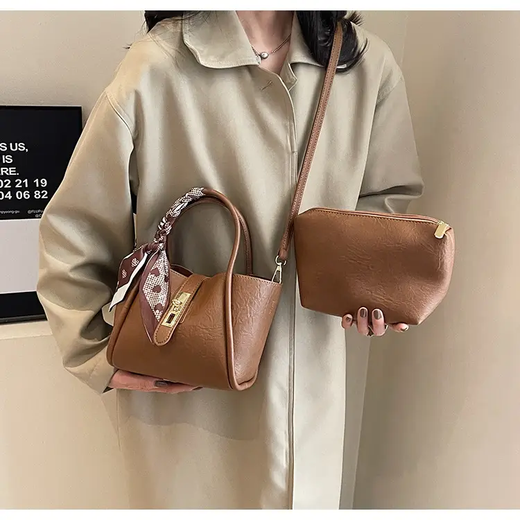Women's Bucket Bag Brown Leather Shoulder Messenger — feature 16