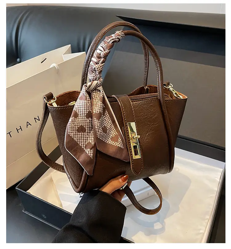 Women's Bucket Bag Brown Leather Shoulder Messenger — feature 5