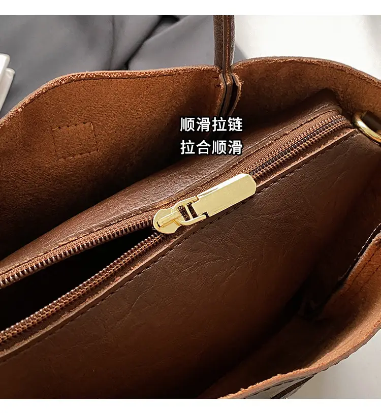 Women's Bucket Bag Brown Leather Shoulder Messenger — feature 7