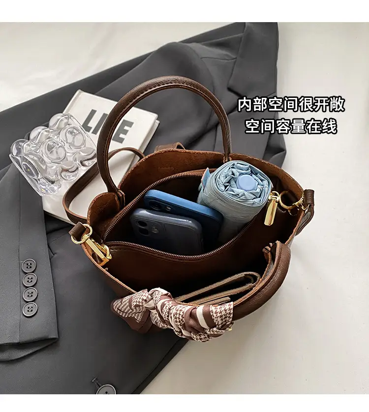 Women's Bucket Bag Brown Leather Shoulder Messenger — feature 8