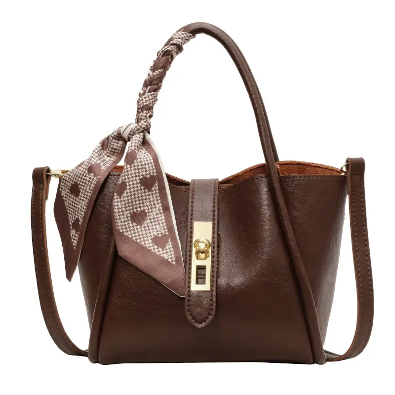 Women's Bucket Bag Brown Leather Shoulder Messenger - Image 3