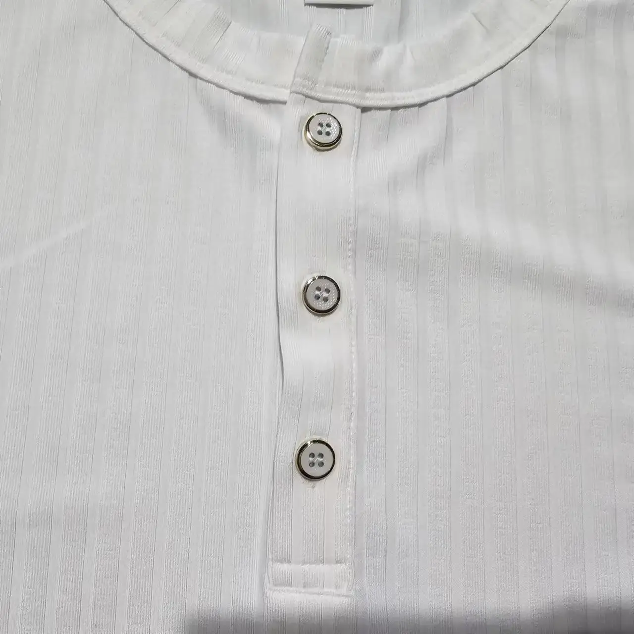 Men White Knitted Short Sleeve Henry Shirt Summer Wear — feature 13