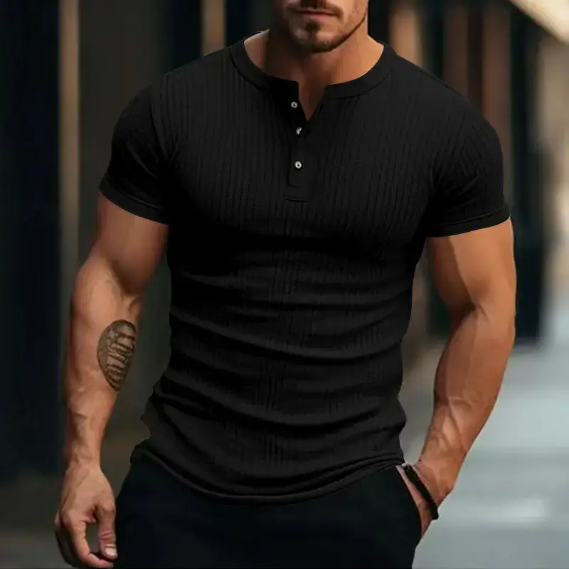 Men White Knitted Short Sleeve Henry Shirt Summer Wear — feature 17