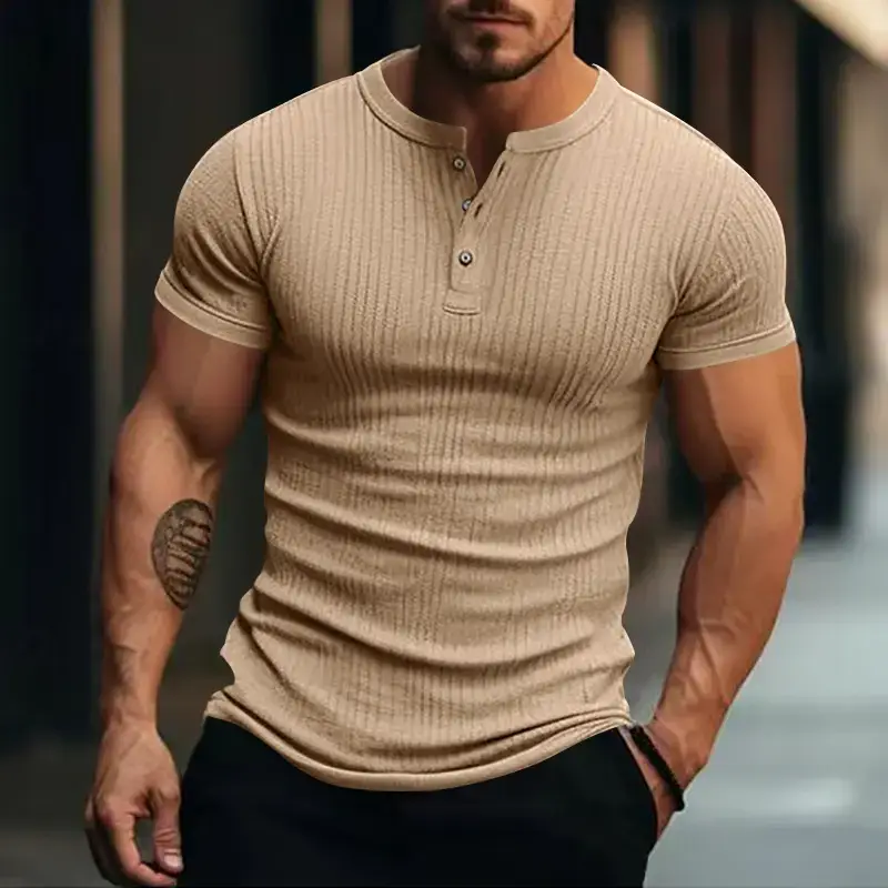 Men White Knitted Short Sleeve Henry Shirt Summer Wear — feature 35