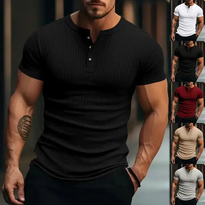 Men White Knitted Short Sleeve Henry Shirt Summer Wear — feature 4