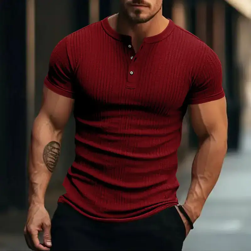 Men White Knitted Short Sleeve Henry Shirt Summer Wear — feature 42