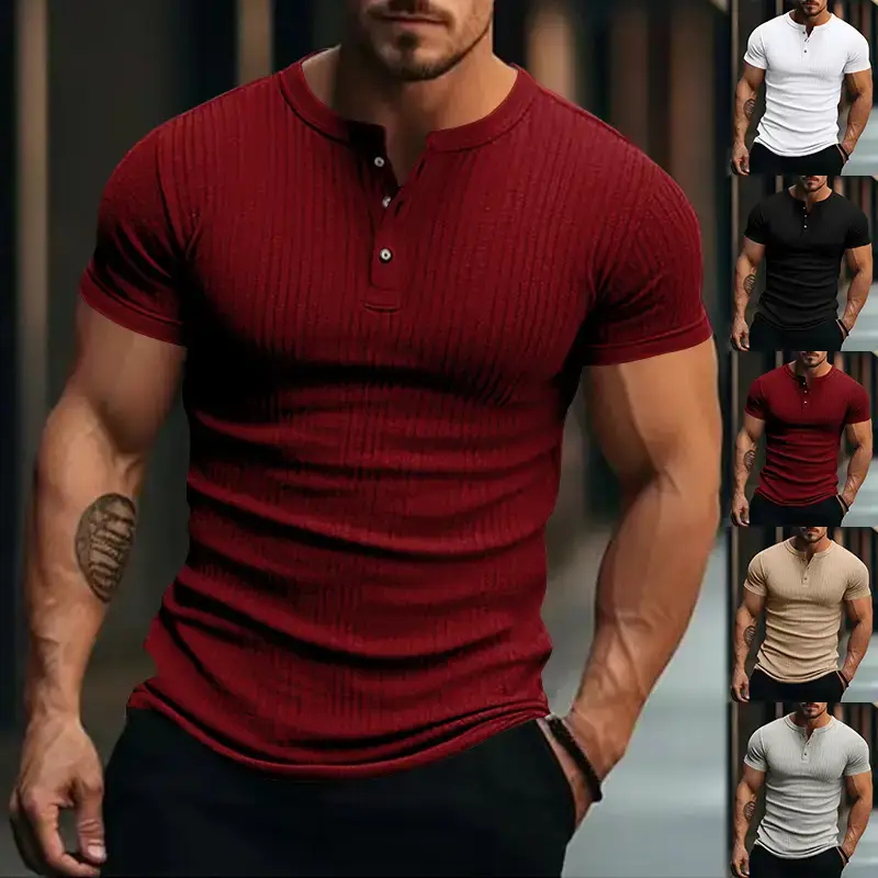 Men White Knitted Short Sleeve Henry Shirt Summer Wear — feature 5