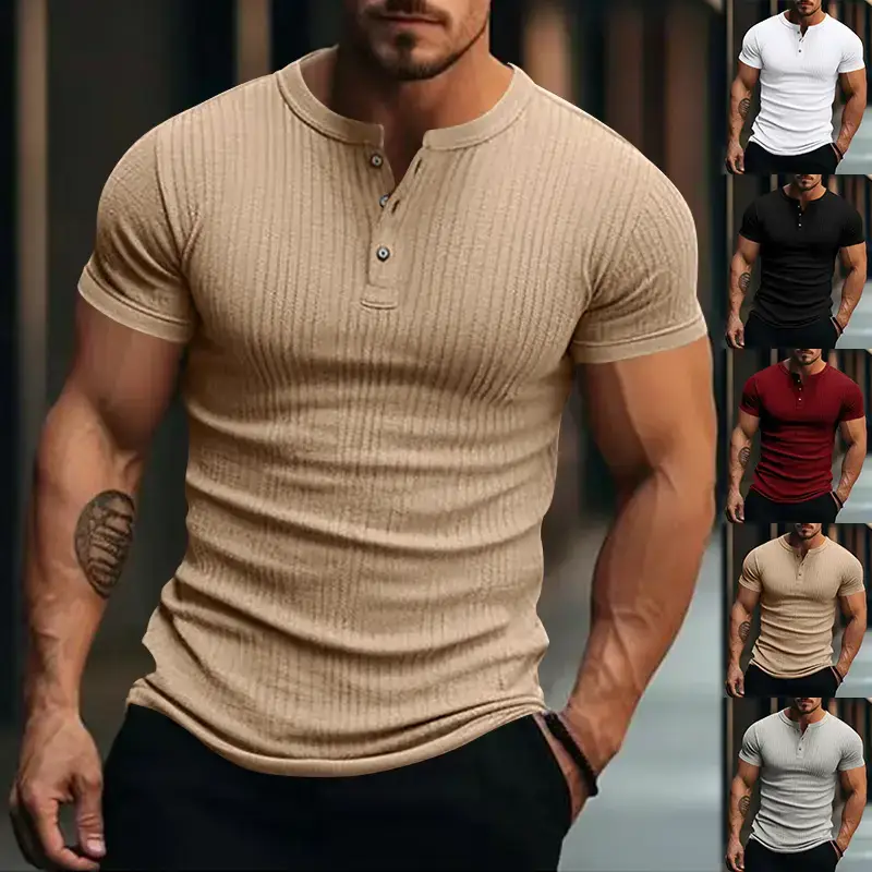 Men White Knitted Short Sleeve Henry Shirt Summer Wear — feature 6
