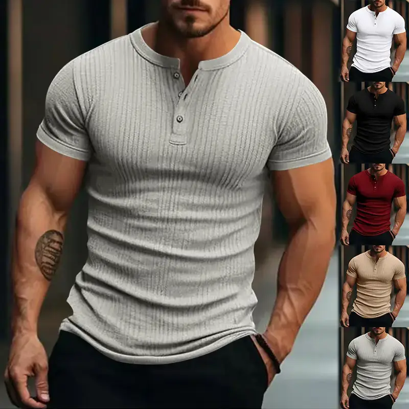Men White Knitted Short Sleeve Henry Shirt Summer Wear — feature 7