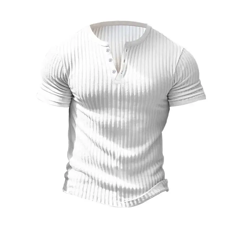 Men White Knitted Short Sleeve Henry Shirt Summer Wear — feature 9