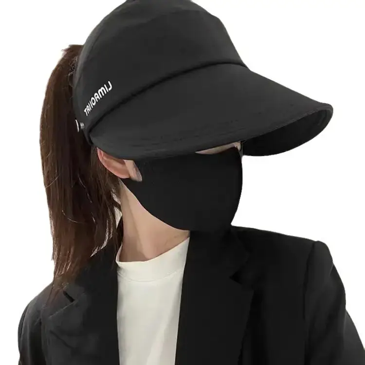 Women Black UV Face Mask Sun Hat Summer Wear - Image 7