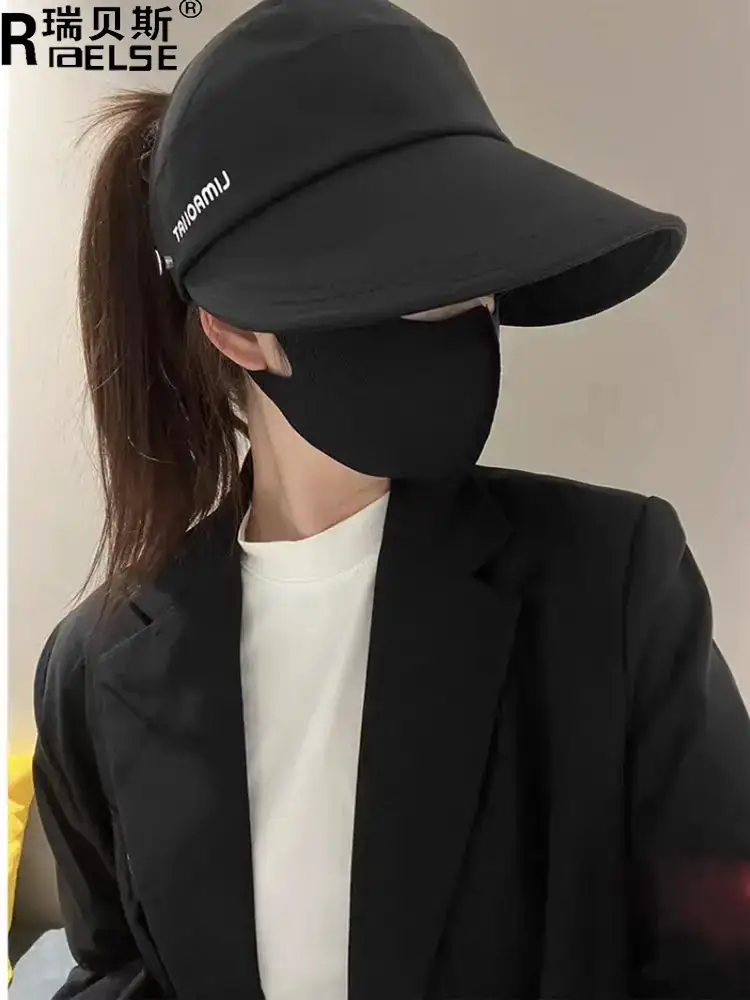 Women Black UV Face Mask Sun Hat Summer Wear — feature 2