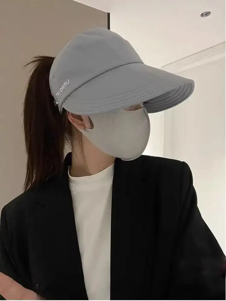 Women Black UV Face Mask Sun Hat Summer Wear — feature 3