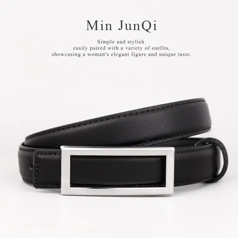 Black Leather Belt with Gold Buckle for Women